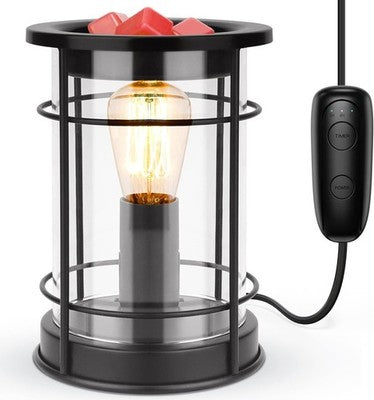 SALUBRITO Electric Wax Melt Burner Timer Metal Glass 40W Edison Bulb Home