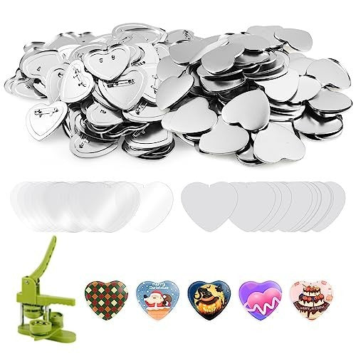 Dyna-Living 100Pcs Heart Shaped Metal Badge Button Pins 57mm Craft Kit