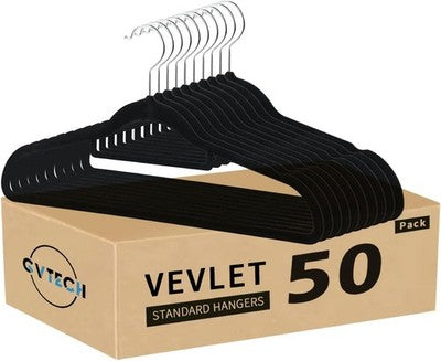 GVTECH Black Velvet Clothes Hangers 50 Pack Non Slip