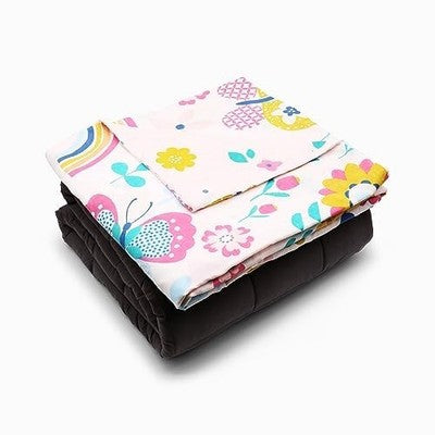 Happy Linen Co Kids Weighted Blanket 3.3kg 90x120cm Flower Butterfly Grey