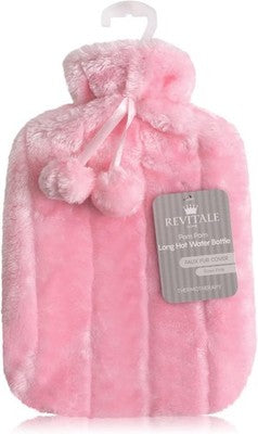 Revitale Faux Fur Pom Pom Hot Water Bottle 2 Litre Baby Pink Cozy Comfort