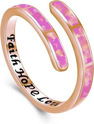 SlowSloth Hope Love Ring 925 Sterling Silver Pink Opal Rose Gold Adjustable