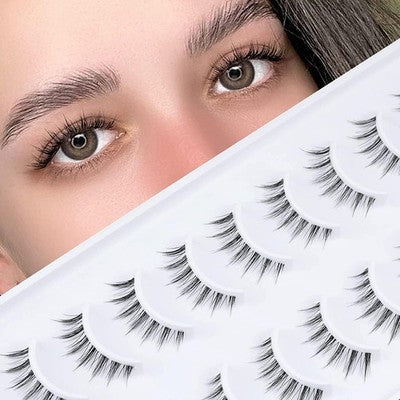 Emeda 10-Pair Little Devil Soft Lashes Handmade Natural Look W/Clear Band