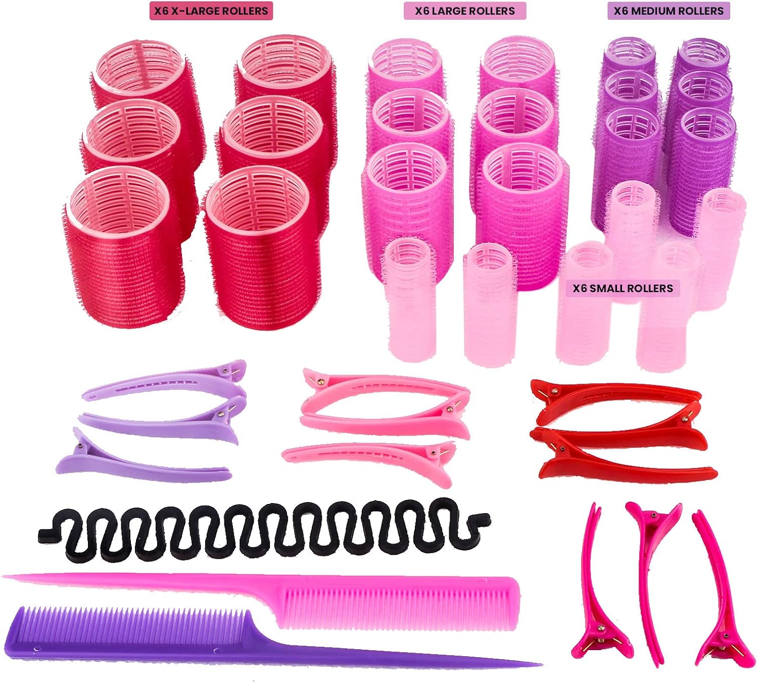 39 Pcs Hair Rollers Set - 24 Heatless Self Grip Curlers, 12 Duckbill Clips