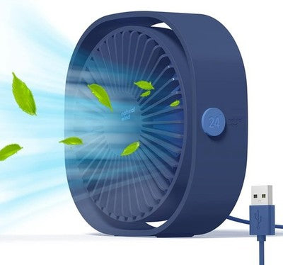 Usb Adjustable Desk Fan 3 Speed Blue Compact Portable Clip-On Personal Fan