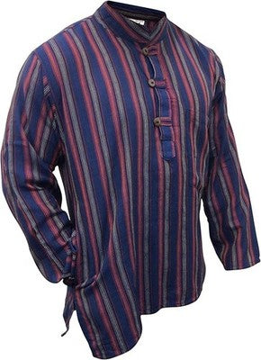Multi-Color Dharke Striped Lightweight Grandad Shirt Hippy Boho Xxl Purple