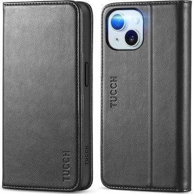 TUCCH iPhone 15 6.1 2023 iPhone 15 5G PU Wallet Case RFID Kickstand Purple
