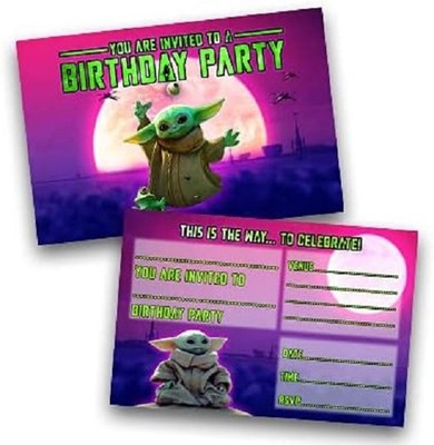 Baby Yoda Invitations Pack & Envelopes (Write On) Pack Of 15 - Party Invites