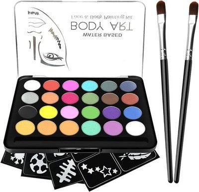 Riogoo Face Paint Kit - 32 Stencils, 24 Water-Based Colors, Non-Toxic, Safe