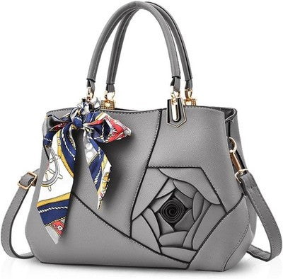 NICOLE&DORIS Flower Top Handle Handbag Shoulder Crossbody Tote Gray PU Leather