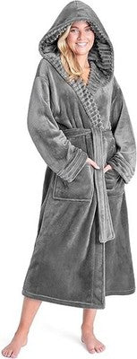 CityComfort Ladies Fluffy Hooded Bathrobe Soft Fleece Charcoal Size S Warm
