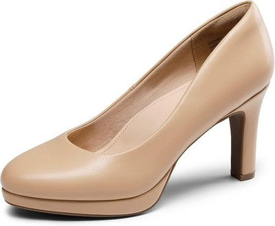 DREAM PAIRS Womens Court Shoes Mid Heel Closed Toe Wedding Nude PU Size 6 UK