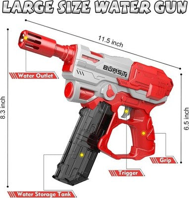 Vatos Electric Water Pistol Gun - Red, 32 Ft Range, 2 Magazines Included