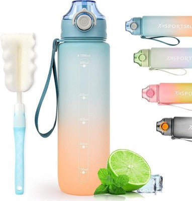 1L Sports Water Bottle 1L Leak Proof Lock Cover Blue Orange