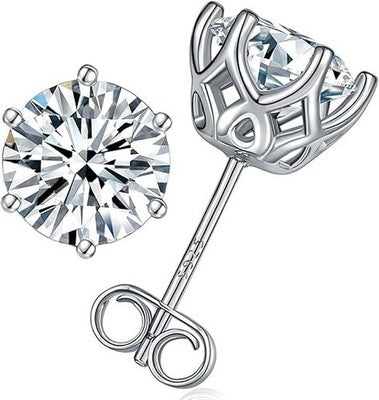 Moissanite Stud Earrings, Round Moissanite Diamond Earrings 925 Sterling Silver