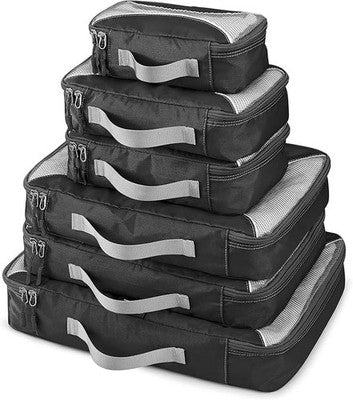 G4Free Packing Cubes Set 6pc Suitcase Organiser Bags Travel Storage Black Set