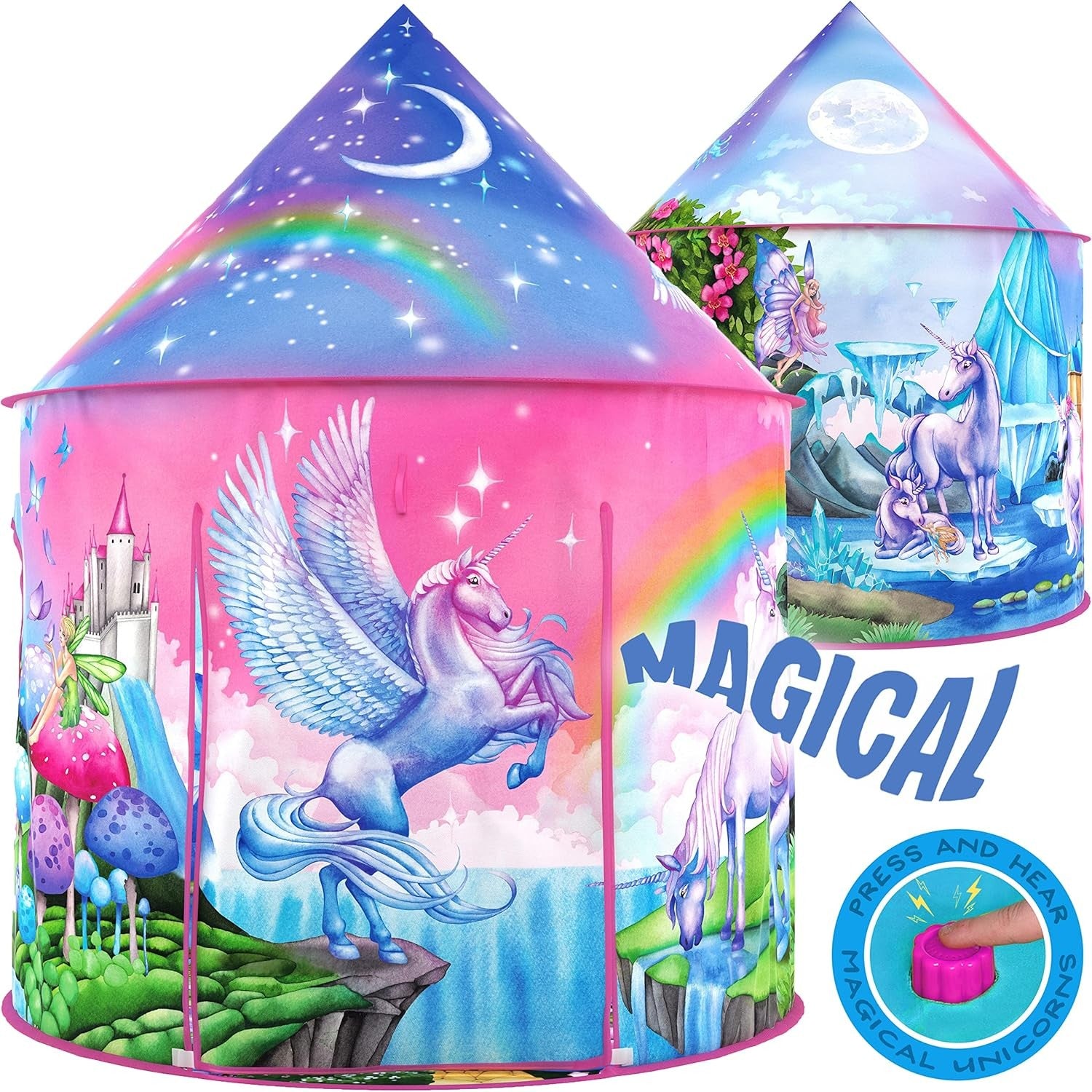 W&O Unicorn Play Tent with Magical Sounds Kids Indoor Outdoor Unicorn Toy
