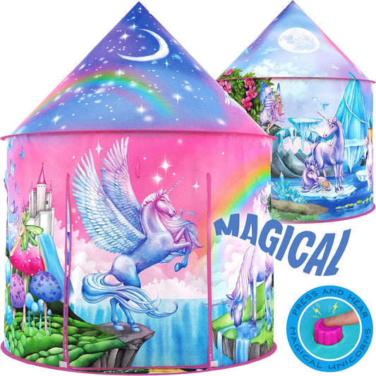 W&O Unicorn Play Tent with Magical Sounds Kids Indoor Outdoor Unicorn Toy