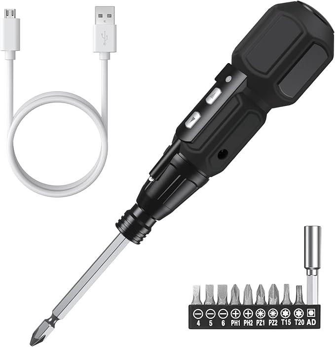 MICRO CORDLESS ELECTRIC SCREWDRIVER RECHARGEABLE USB, 9 MAGNETIC ENDS HOME DIY