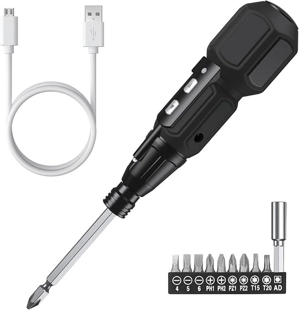 MICRO CORDLESS ELECTRIC SCREWDRIVER RECHARGEABLE USB, 9 MAGNETIC ENDS HOME DIY - Rebx.co.uk