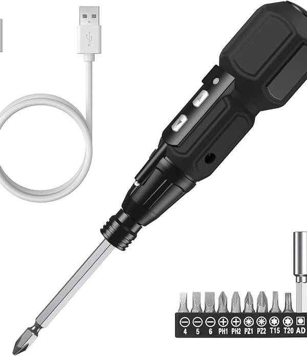 MICRO CORDLESS ELECTRIC SCREWDRIVER RECHARGEABLE USB, 9 MAGNETIC ENDS HOME DIY - Rebx.co.uk