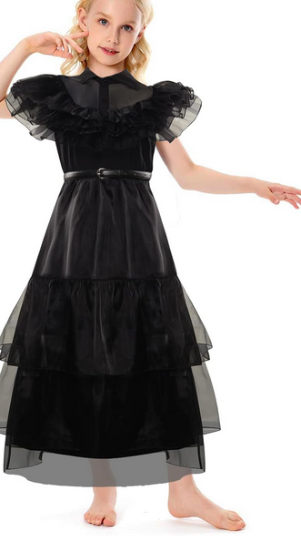 Princess Dress Set, Black Cosplay Dress, With Belt For Girls Black Halloween