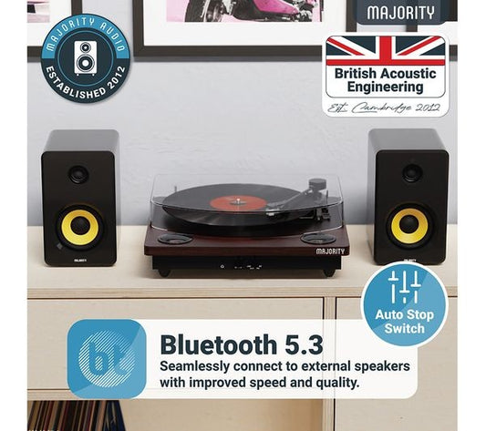 Majority Moto Plus Belt Drive Bluetooth Turntable - Walnut