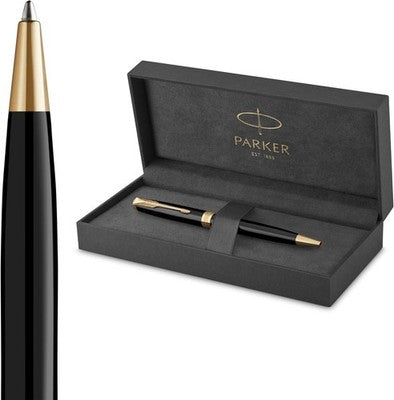 Parker Sonnet Ballpoint Pen Black Lacquer Gold Trim Med Black Ink Gift Box