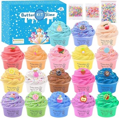 18-Pack Christmas Fluffy Butter Slime Kit - Super Soft Diy Putty With Charms