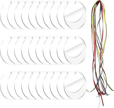 SIOJOHAO 30pcs Clear Acrylic Circle Blanks 5 Inch with Hole DIY Craft Disc