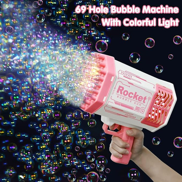 Rocket Bubble Machine Gun Tik Tok Gatling Bubble Gun With 69 Hole & Colorful Lights,Electric Bubble Blaster Guns For Kids Babies & Adults,Bubble MakersToy For Garden, Beach, Wedding, Camping (Pink) - Rebx.co.uk