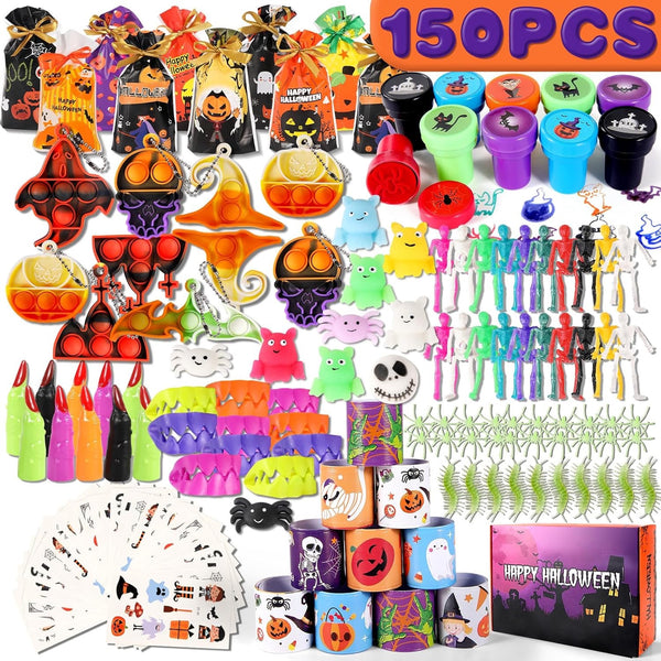 150 PCS Halloween Party Bag Fillers for Kids, Trick or Treat Party Favour Toys for Children including Halloween Bags, Gift Set for Halloween-themed Game Prizes School Classroom Rewards - Rebx.co.uk