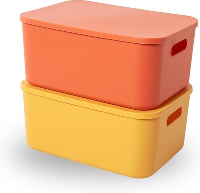 HapiLeap Stackable Storage Boxes with Lids Plastic Baskets 36x26cm Organiser