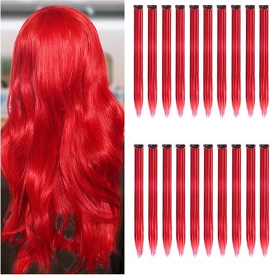 20-Pack Red Clip-In Hair Extensions - 55cm/22In Straight For Girls & Women