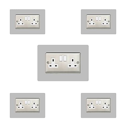 Ewolds 5x Double Socket Surround, Acrylic Back Panel Or Plate, Protect, Grey
