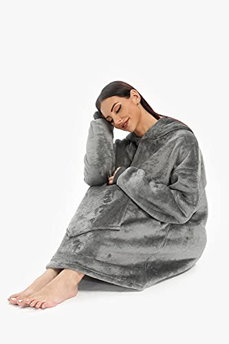 C Hello Cloud Oversized Hoodie Blanket, Wearable Blanket Sweatshirt, Grey