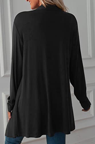 Winkeey Womens Lightweight Cardigan Long Sleeve Open Front Kimono Black XL - view 5