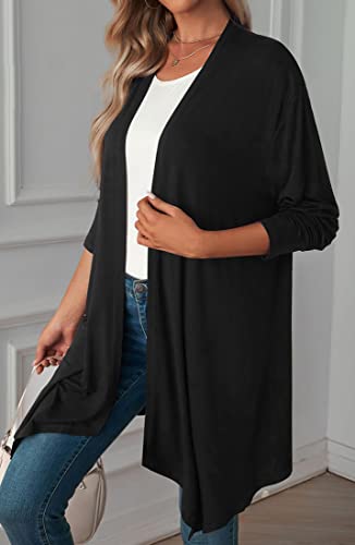 Winkeey Womens Lightweight Cardigan Long Sleeve Open Front Kimono Black XL - view 4