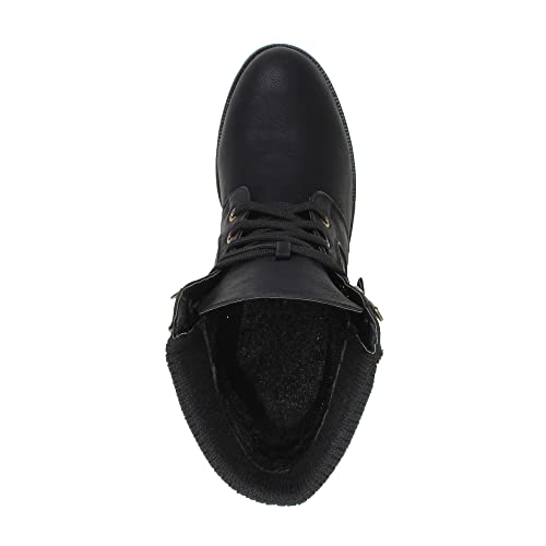Ajvani Lace-Up Knitted Cuff Combat Ankle Boots, Low Heel, UK 6
