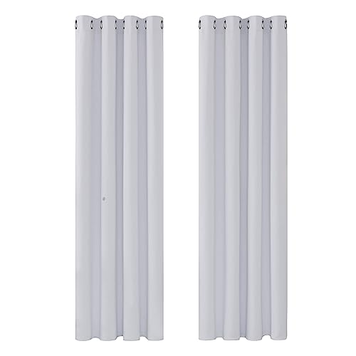 Deconovo Thermal Blackout Curtains, Ring Top, Silver Grey, 1 Pair