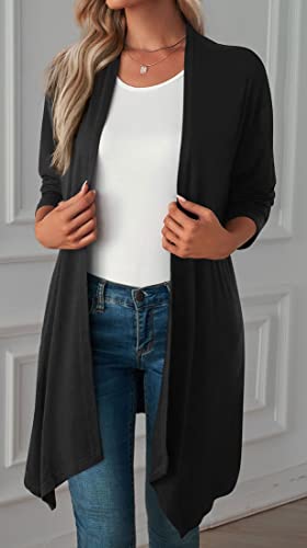 Winkeey Womens Lightweight Cardigan Long Sleeve Open Front Kimono Black XL - view 3