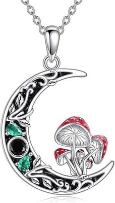 YAFEINI Sterling Silver Moon Mushroom Necklace Witchy Gift