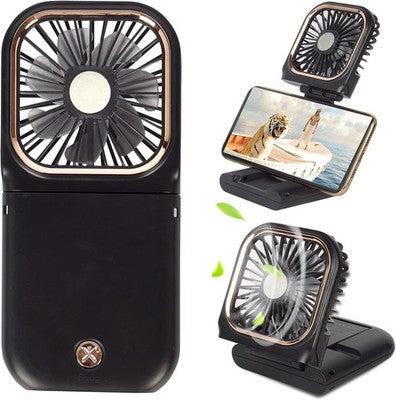 Handheld Usb Rechargeable Mini Fan - 3 Speeds, Foldable Design Power Bank