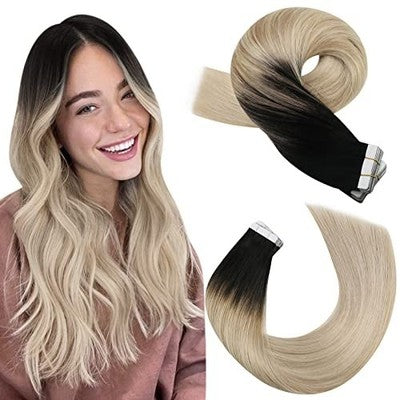 Moresoo Tape In Human Hair Extensions 16in 20pcs 50g Ombre 1B/18/60