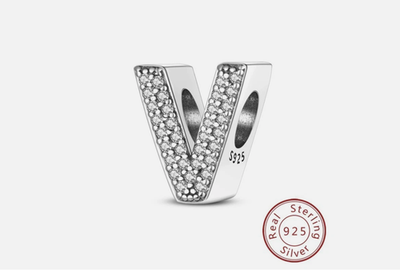LaMenars Letter V Charm 925 Sterling Silver Bead 5A CZ Gift for Women Girls