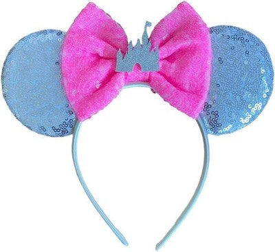 Disney Castle Minnie Mouse Ears Sparkly Silver Alice Band Headband Sequin Bow