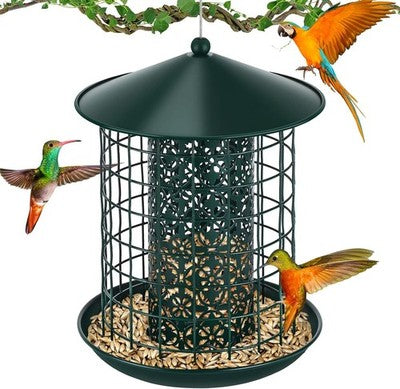 zerotop Metal Bird Feeder Squirrel Proof Hanging 8.2in Green Heavy Duty Garden