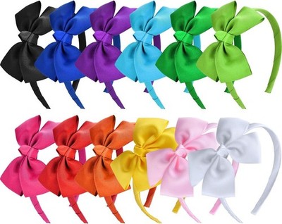 Siquk 12-Pack Bow Headbands With Ribbon - Multicolor + Bag