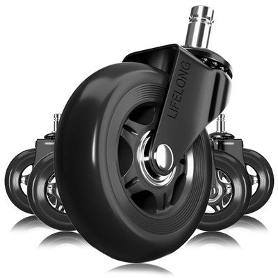 Office Chair Rubber Caster Wheels Set of 5 Hardwood Floor & Carpet Black 10x22mm
