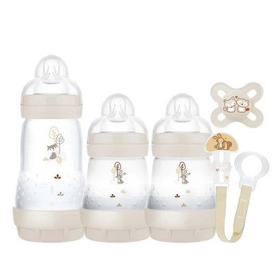 MAM Welcome To The World Newborn Set Bottles + 0-2m Soother Clip Grey